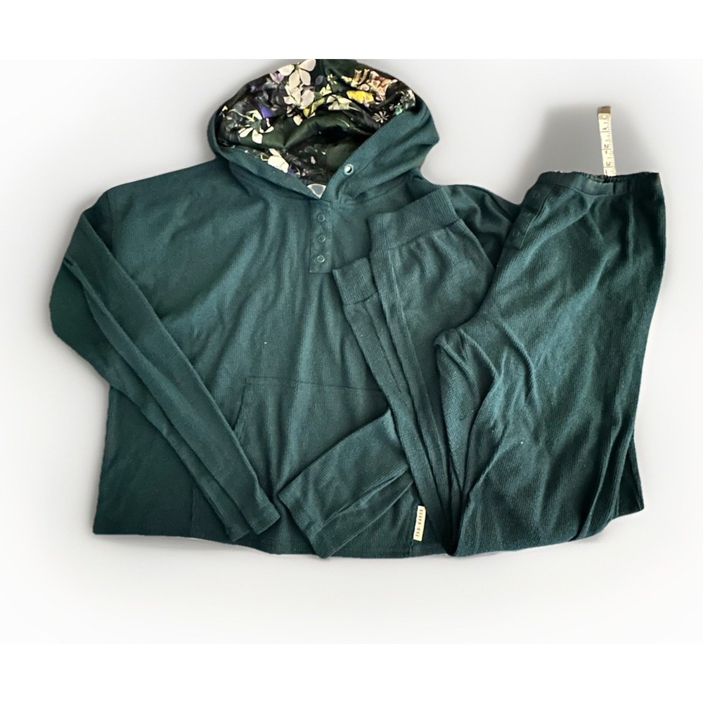 Ted Baker Ribbed Hoodie‎ Lounge Set Womens M Green Floral Lined Jogger